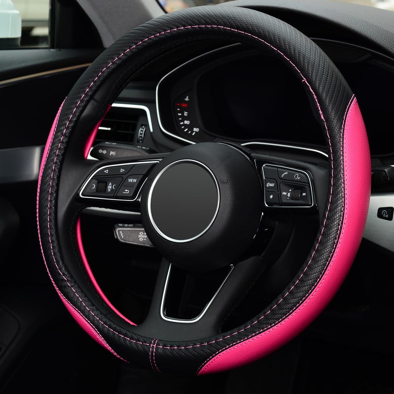LABBYWAY Microfiber Leather Auto Car Steering Wheel Cover, Universal Fit 15 Inch Anti-Slip Wheel Protector, Pink - Image 3